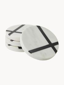 Marmor-Untersetzer Imeris mit Details, 4 Stück, Marmor, Weiß marmoriert, Schwarz, Ø 10 x H 1 cm