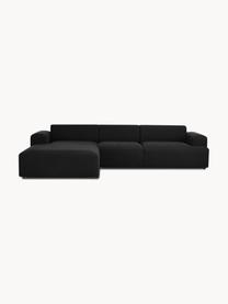 Ecksofa Melva (4-Sitzer), Bezug: 100% Polyester Der hochwe, Gestell: Massives Kiefernholz, Spa, Webstoff Schwarz, B 319 x T 196 cm, Eckteil links