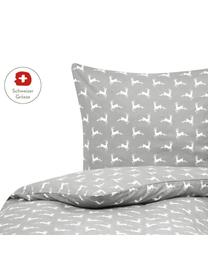 Flanell-Bettdeckenbezug Rudolph mit Rentieren, Webart: Flanell Flanell ist ein s, Grau, Weiss, 160 x 210 cm
