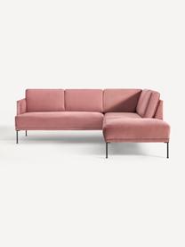 Samt-Ecksofa Fluente, Bezug: Samt (Hochwertiger Polyes, Gestell: Massives Kiefernholz, Füße: Metall, pulverbeschichtet, Samt Altrosa, B 221 x T 200 cm, Eckteil rechts