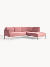 Sofá rinconera de terciopelo Fluente, Tapizado: terciopelo (poliéster de , Estructura: madera de pino maciza, Patas: metal con pintura en polv, Terciopelo rosa palo, An 221 x F 200 cm, chaise longue derecha