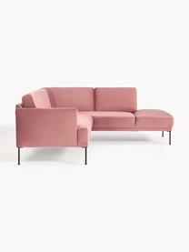 Sofá rinconera de terciopelo Fluente, Tapizado: terciopelo (poliéster de , Estructura: madera de pino maciza, Patas: metal con pintura en polv, Terciopelo rosa palo, An 221 x F 200 cm, chaise longue derecha