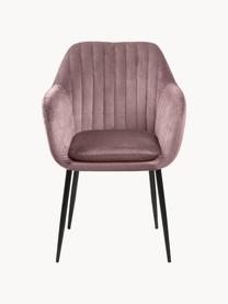 Sametová židle s područkami a kovovými nohami Emilia, Fialovorůžová, černá, Š 57 cm, H 59 cm