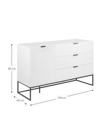 Dressoir Kobe met lades in wit, Wit, zwart, 134 x 80 cm