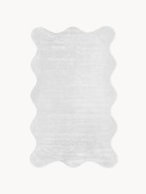 Ručně tkaný viskózový koberec s vlnitým okrajem Wavy, Světle šedá, Š 110 cm, D 180 cm (velikost S)