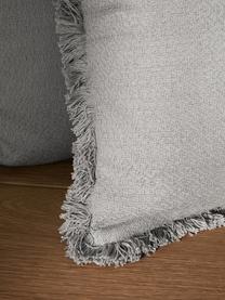 Housse de coussin gris clair à finition frangée Lorel, 100 % coton, Gris, larg. 40 x long. 40 cm