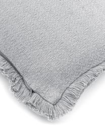 Housse de coussin gris clair à finition frangée Lorel, 100 % coton, Gris, larg. 40 x long. 40 cm