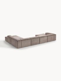 Sofa modułowa ze sztruksu Lennon, Tapicerka: sztruks (92% poliester, 8, Stelaż: lite drewno sosnowe, skle, Nogi: tworzywo sztuczne Ten pro, Taupe sztruks, S 418 x G 269 cm,  lewostronna