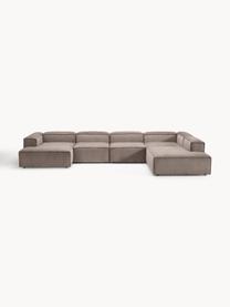 Sofa modułowa ze sztruksu Lennon, Tapicerka: sztruks (92% poliester, 8, Stelaż: lite drewno sosnowe, skle, Nogi: tworzywo sztuczne Ten pro, Taupe sztruks, S 418 x G 269 cm,  lewostronna