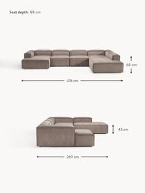 Sofa modułowa ze sztruksu Lennon, Tapicerka: sztruks (92% poliester, 8, Stelaż: lite drewno sosnowe, skle, Nogi: tworzywo sztuczne Ten pro, Taupe sztruks, S 418 x G 269 cm,  lewostronna