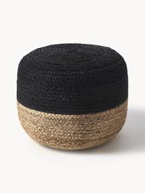 Puf artesanal de yute Bono, Tapizado: yute, Negro, beige, Ø 50 x Al 36 cm