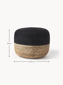 Pouf en jute artisanal Bono, Noir, beige, Ø 50 x haut. 36 cm