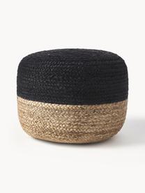 Pouf in iuta fatto a mano Bono, Rivestimento: iuta, Nero, beige, Ø 50 x Alt. 36 cm