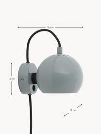 Design bolvormige wandlamp Ball, Lampenkap: gecoat metaal, Grijsblauw, B 16 x H 12 cm