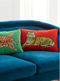 Ręcznie wykonana poduszka dekoracyjna z wełny Safari, Czerwony, jasny żółty, S 30 x D 50 cm
