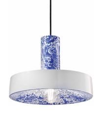 Hanglamp Pi, Lampenkap: keramiek, Baldakijn: keramiek, Blauw, wit, Ø 35 x H 26 cm