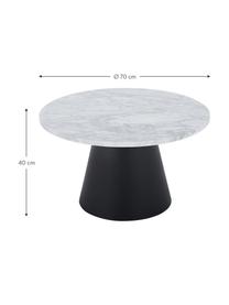 Ronde marmeren salontafel Mary, Tafelblad: Carrara marmer, Frame: gecoat metaal, Wit-grijs marmer, zwart, Ø 70 x H 40 cm