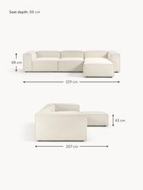 Modulares Sofa Lennon (4-Sitzer) mit Hocker, Bezug: 100 % Polyester Der strap, Gestell: Massives Kiefernholz, Spe, Füße: Kunststoff Dieses Produkt, Webstoff Off White, B 329 x T 207 cm