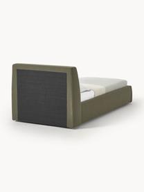 Letto singolo con contenitore Cloud, Rivestimento: tessuto finemente struttu, Piedini: legno laccato Il material, Tessuto verde oliva, Larg. 90 x Lung. 200 cm