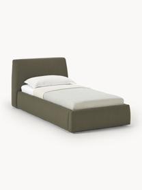 Eenpersoonsbed Cloud met opbergruimte, Bekleding: fijn gestructureerde gewe, Poten: gelakt hout Het materiaal, Geweven stof donkergroen, B 90 x L 200 cm