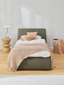 Letto singolo con contenitore Cloud, Rivestimento: tessuto finemente struttu, Piedini: legno laccato Il material, Tessuto verde oliva, Larg. 90 x Lung. 200 cm