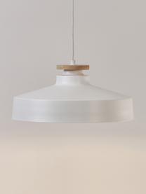 Scandi hanglamp Malm, Lampenkap: metaal, Decoratie: hout, Wit, Ø 40 x H 20 cm