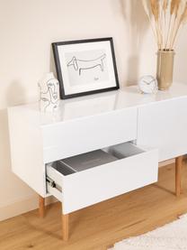 Credenza bianca lucida High on Wood, Piedini: legno di quercia massicci, Bianco, legno naturale, Larg. 120 x Alt. 72 cm