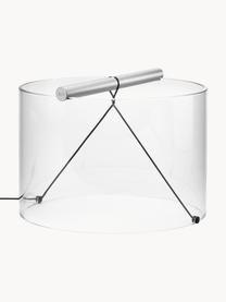 Lámpara de mesa pequeña LED regulable To-Tie, Pantalla: vidrio, Estructura: aluminio recubierto, Cable: cubierto en tela, Acero inoxidable, transparente, Ø 31 x Al 22 cm