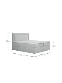 Sametová boxspring postel s úložným prostorem Annecy, Světle šedá, 140 x 200 cm, stupeň tvrdosti H2