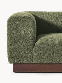 Modulares Sofa Natalie (3-Sitzer) aus Teddy-Bouclé, Bezug: Teddy-Bouclé (100 % Polye, Gestell: mitteldichte Holzfaserpla, Sockel: Massives Buchenholz, lack, Teddy-Bouclé Dunkelgrün, dunkles Buchenholz, B 283 x T 107 cm