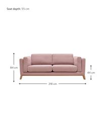 Divano 3 posti in tessuto rosa chiaro Seattle, Rivestimento: 100% poliestere, Struttura: legno, truciolato, Piedini: legno, Rosa chiaro, Larg. 218 x Prof. 86 cm