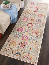 Niederflor-Läufer Kashan mit bunten Ornamenten, Flor: 100 % Polypropylen, Hellbeige, Bunt, B 71 x L 230 cm