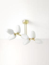 Plafonnier de verre opalescent Lilja, Blanc, doré, larg. 100 x haut. 44 cm