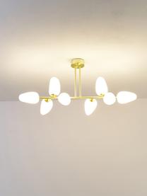Lampada da soffitto in vetro opale Lilja, Struttura: metallo ottonato, Paralume: vetro opalino, Bianco, dorato, Larg. 100 x Alt. 44 cm
