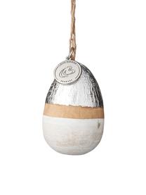 Uovo decorativo Seline, Metallo, legno robinia, dipinto, Robinie, bianco, argento, Ø 3 x A 5 cm