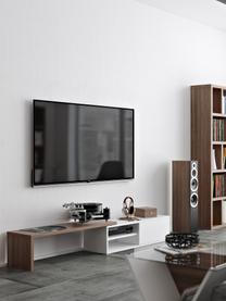 Uittrekbare tv-meubel Lieke met schuifdeur, Walnoothout, wit, B 110-203 x H 32 cm