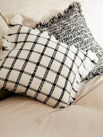 Ręcznie tkana poszewka na poduszkę Charlotta, 100% bawełna, Kremowobiały, czarny, S 45 x D 45 cm