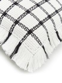 Housse de coussin 45x45 tissée main Charlotta, Blanc crème-noir