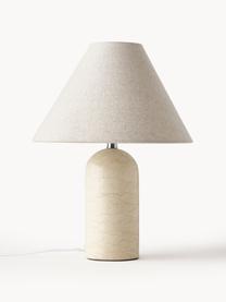 Lámpara de mesa de mármol Gia, Pantalla: 50% lino, 50% poliéster, Cable: cubierto en tela, Mármol beige, Ø 30 x Al 39 cm