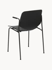 Silla con reposabrazos artesanal de plástico Nova Sea, Estructura: acero reciclado recubiert, Negro, An 55 x F 56 cm