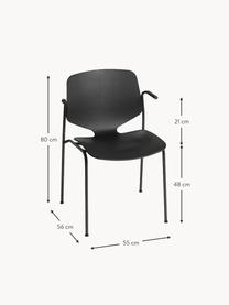 Silla con reposabrazos artesanal de plástico Nova Sea, Estructura: acero reciclado recubiert, Negro, An 55 x F 56 cm