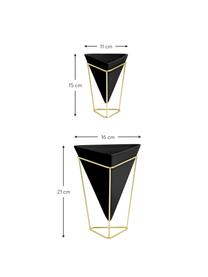 Plantenpottenset Trigg van keramiek, 2-delig, Frame: vermessingd metaal, Zwart, messingkleurig, Set met verschillende formaten