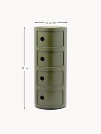 Stolik pomocniczy Componibili, 4 moduły, Tworzywo sztuczne z certyfikatem Greenguard, Oliwkowy zielony, błyszczący, Ø 32 x W 77 cm