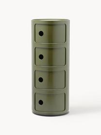 Contenitore di design con 4 cassetti Componibili, Plastica (ABS) laccata, certificata Greenguard, Verde oliva, lucido, Ø 32 x Alt. 77 cm