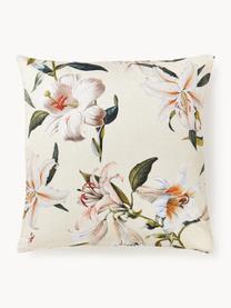 Katoensatijnen kussenhoes Flori met bloemenprint, Weeftechniek: satijn Draaddichtheid 210, Lichtbeige, meerkleurig, B 60 x L 70 cm