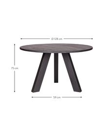 Table ronde bois massif Rhonda, Ø 129 cm, Bois de chêne massif, Noir, Ø 129 x haut. 75 cm