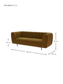 Sofá de terciopelo Shel (3 plazas), Tapizado: 100% terciopelo de poliés, Estructura: madera dura, madera bland, Patas: metal recubierto Alta res, Amarillo, An 210 x F 95 cm