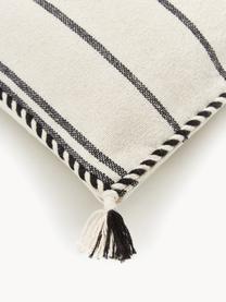 Copricuscino in cotone nero/biege con bordino e nappe Okiro, 100% cotone, Beige, nero, Larg. 40 x Lung. 60 cm