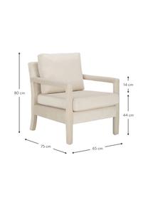 Fauteuil en velours beige Claudette, Beige, larg. 65 x prof. 75 cm