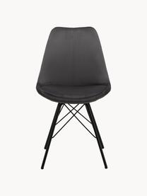Fluwelen stoelen Eris, 2 stuks, Bekleding: polyester fluweel Met 25., Poten: gepoedercoat metaalkleuri, Fluweel antraciet, B 49 x D 54 cm